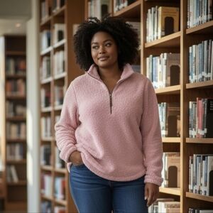 Charles River Apparel Pink Fuzzy Quarter Zip Pockets Cold Ski Outdoor casual